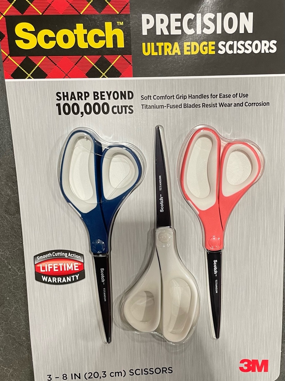 Scotch Precision Ultra Edge 3-Pack Scissors — Blue, Coral, White